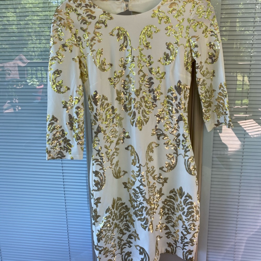 White and Gold Sequence Cocktail Dress